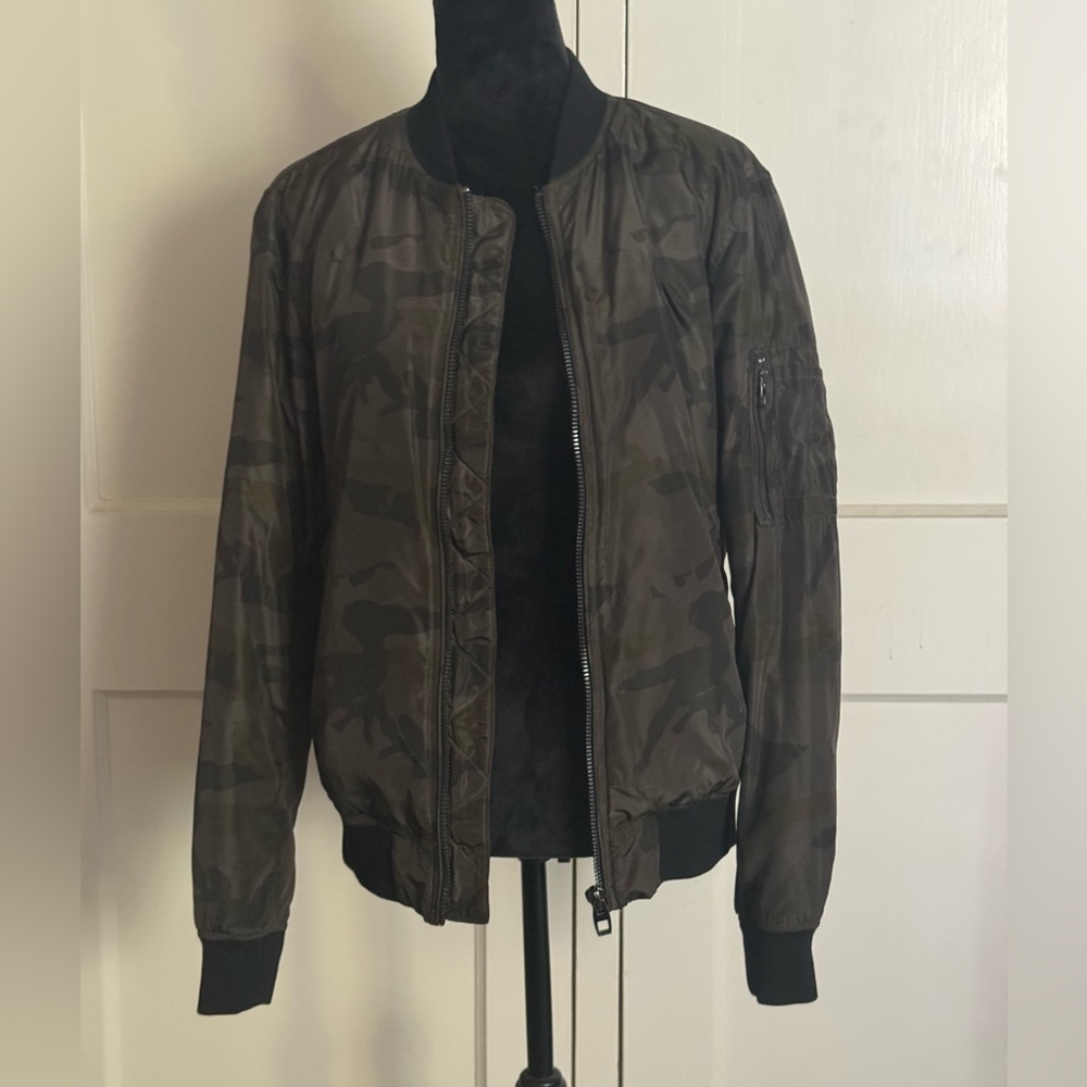 Zara Man Camo Military Style Bomber Jacket Size M Green Black